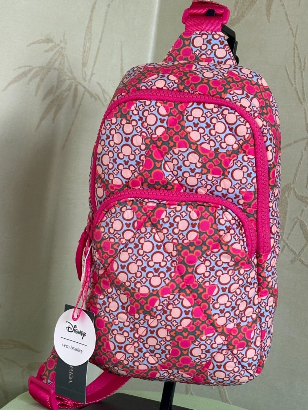 VERA BRADLEY X DISNEY LORMAN SLING BACKPACK:NWT MICKEY MOUSE KALEIDOSCOPE PINK